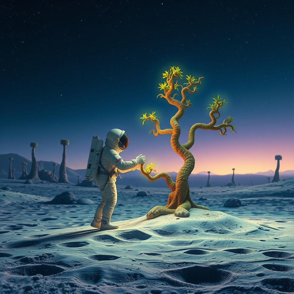 Astronaut Planting a Glowing Tree on the Moon