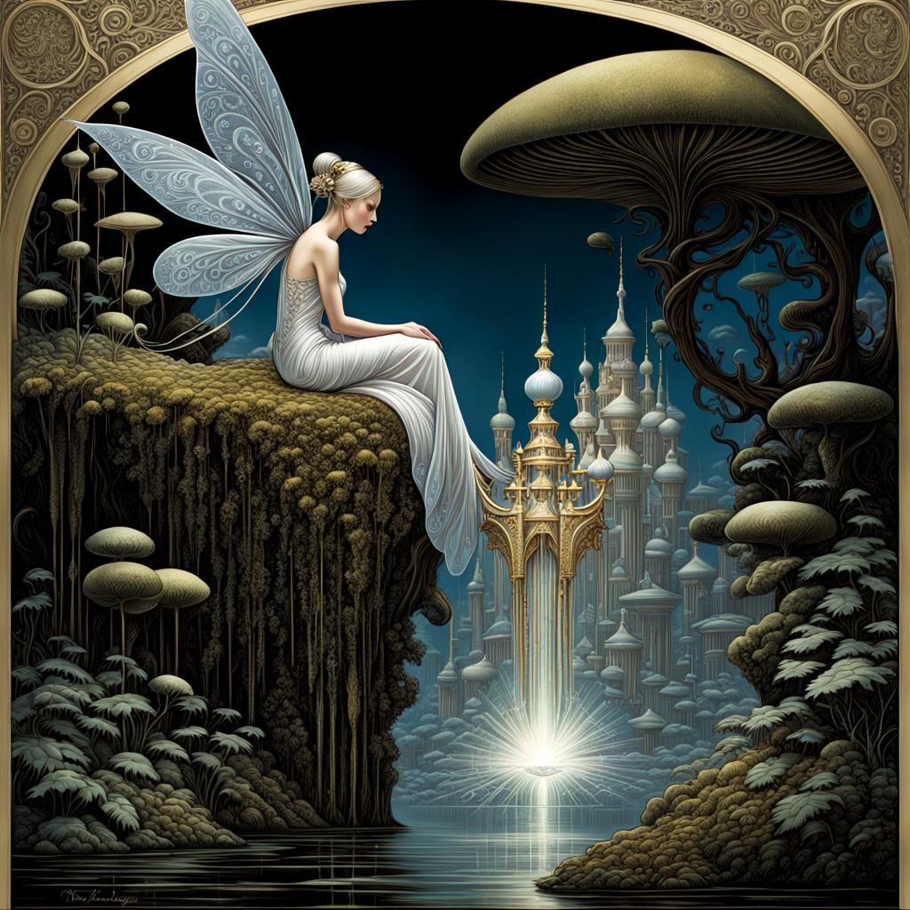Beautiful Fairy in Surreal Forest City Art