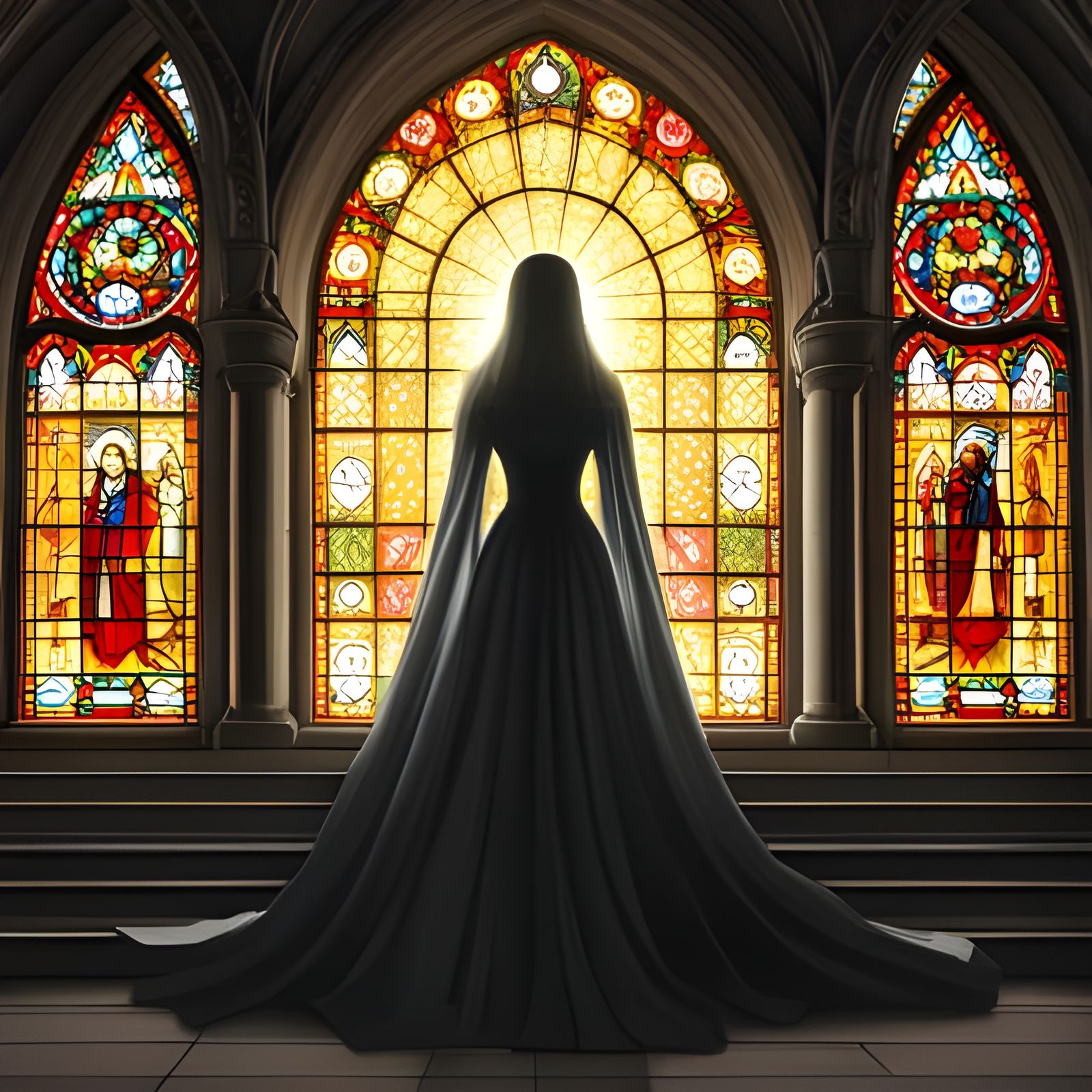 Mysterious Lady in White at Gothic Castle