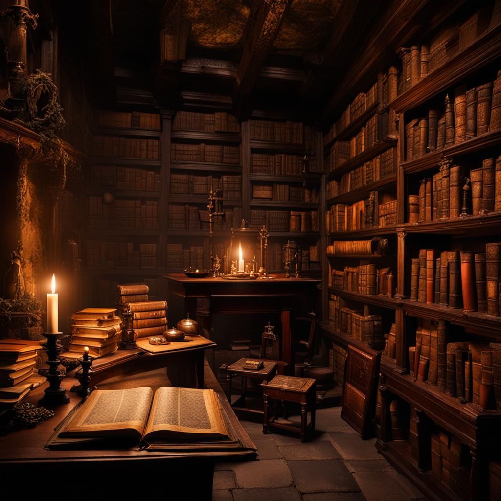 Medieval Lairs with Antique Books and Furnishings