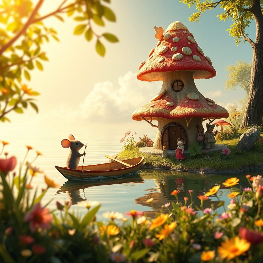Whimsical Mouse Family in Hyperrealistic Wonderland