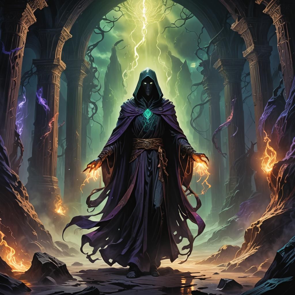 Mystical Figure in Eldritch Fantasy Art Style