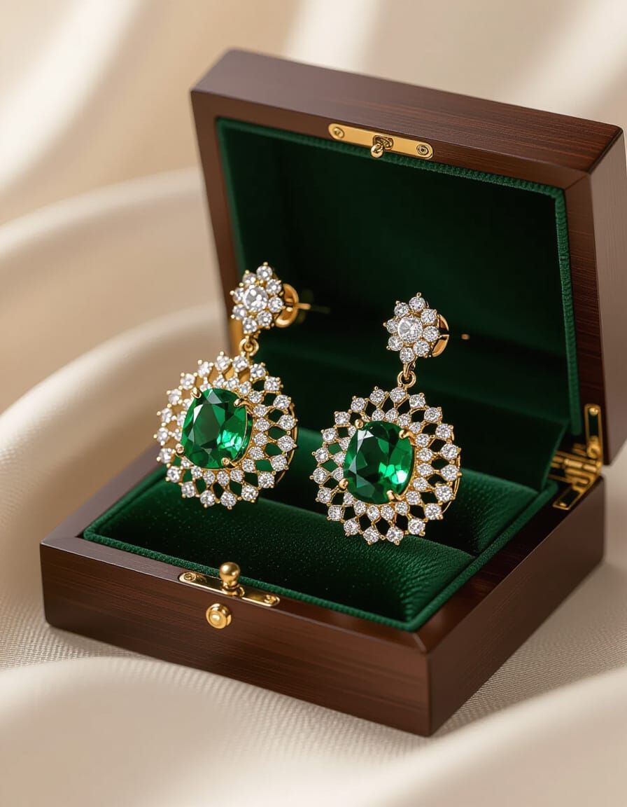 Exquisite Emerald and Diamond Earring in 3D Style
