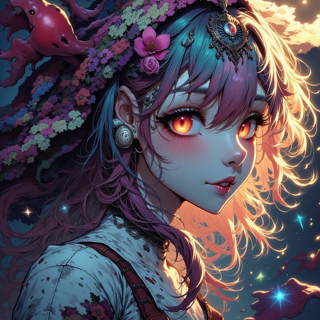 Eldritch Ragdoll Girl in 80s Anime Style