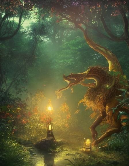 Karate Sensei in Mystical Forest: Oil Painting