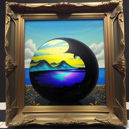 Surrealist Masterpiece with Ablone and Black Pearls in a Gla...