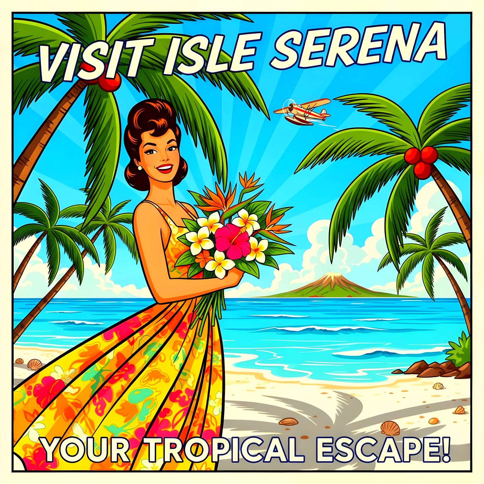 1950s Tropical Island Paradise Travel Poster