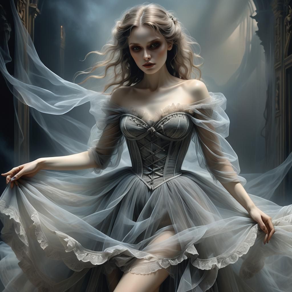 Woman in Tulle Dress: Gothic Horror Style