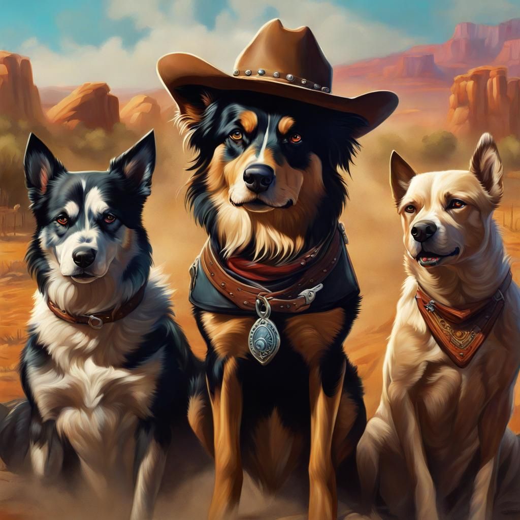 Dogs Living in Western Scene: Hyperrealistic Art