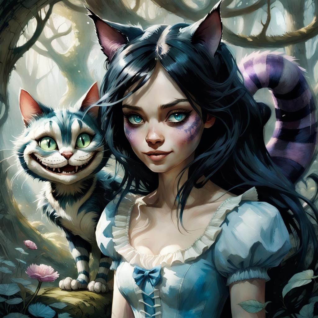 Alice in Wonderland Illustration in Watercolor Style