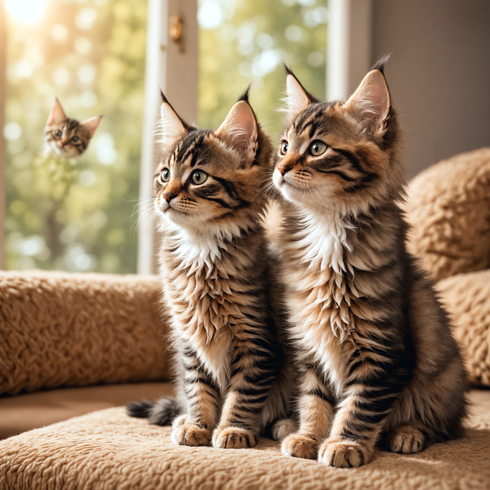 Tender Maine Coon Kittens Watch Butterfly Together