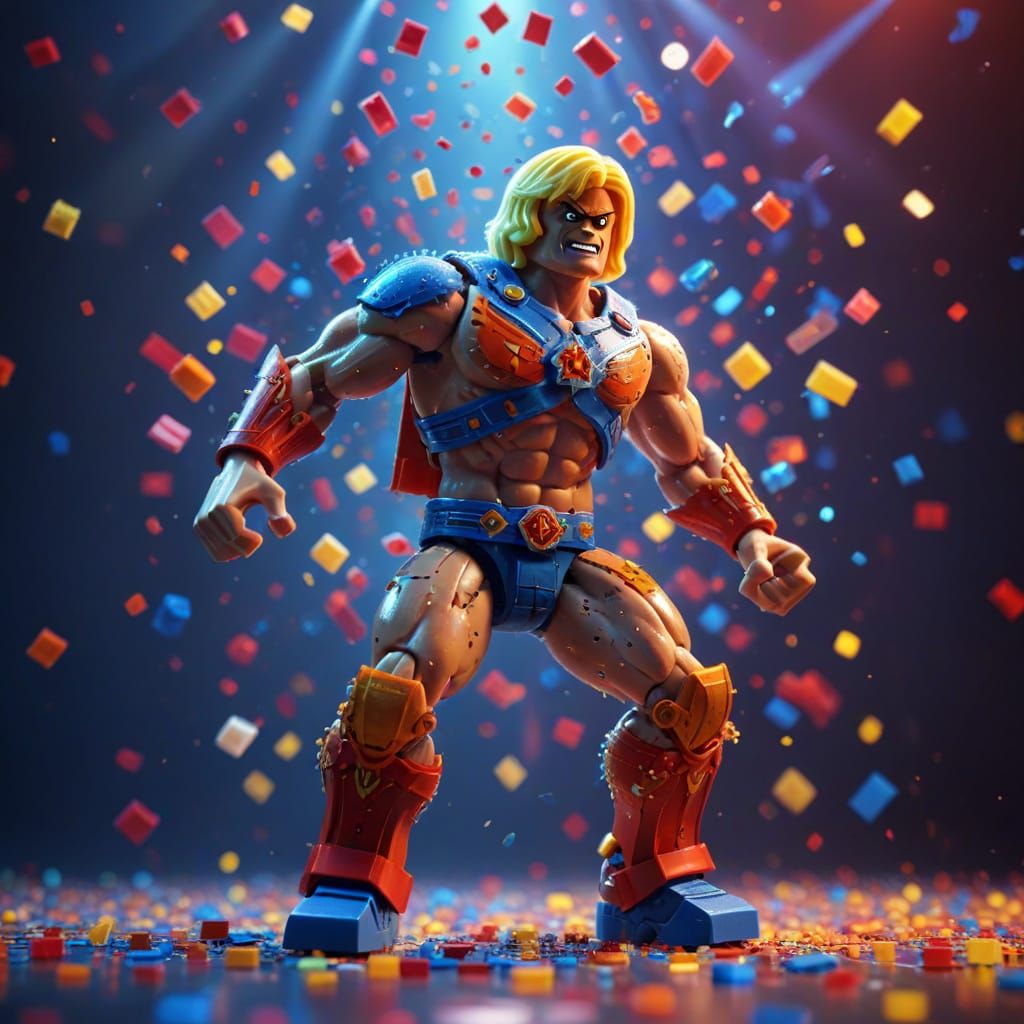 He-Man Lego Figure Dances in Vibrant Digital Art