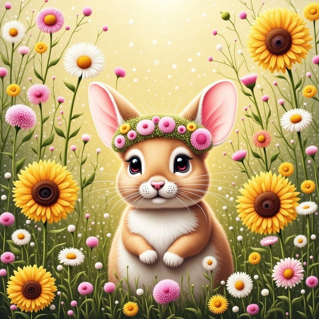 Charming Chinchilla in Whimsical Flower Garden