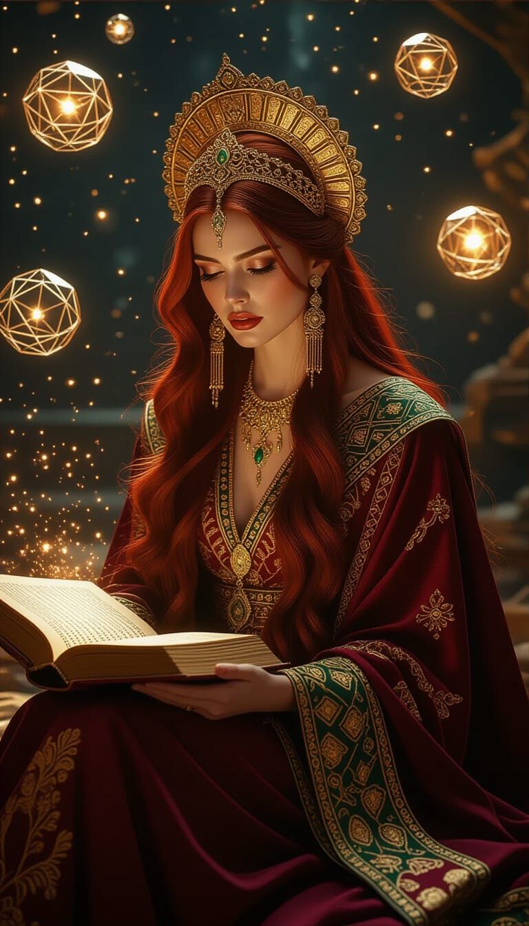 Mystical Woman with Golden Headdress in Painterly Style