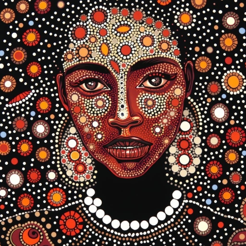 Aboriginal Portrait in Dot Painting Style