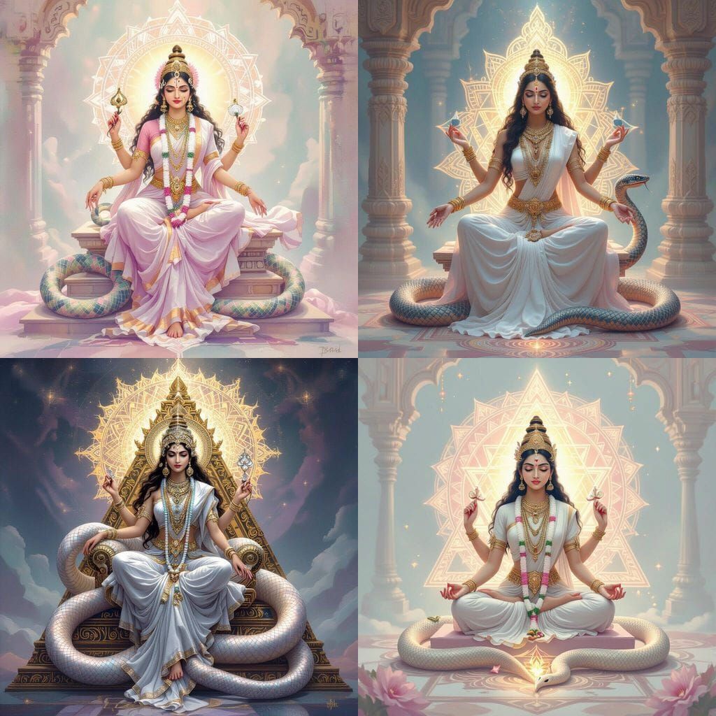 Goddess on Sri Yantra Throne with Shakti Snake