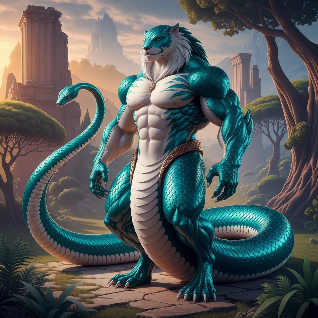 Serpentine Tiger Man Dominates Ancient Ruins