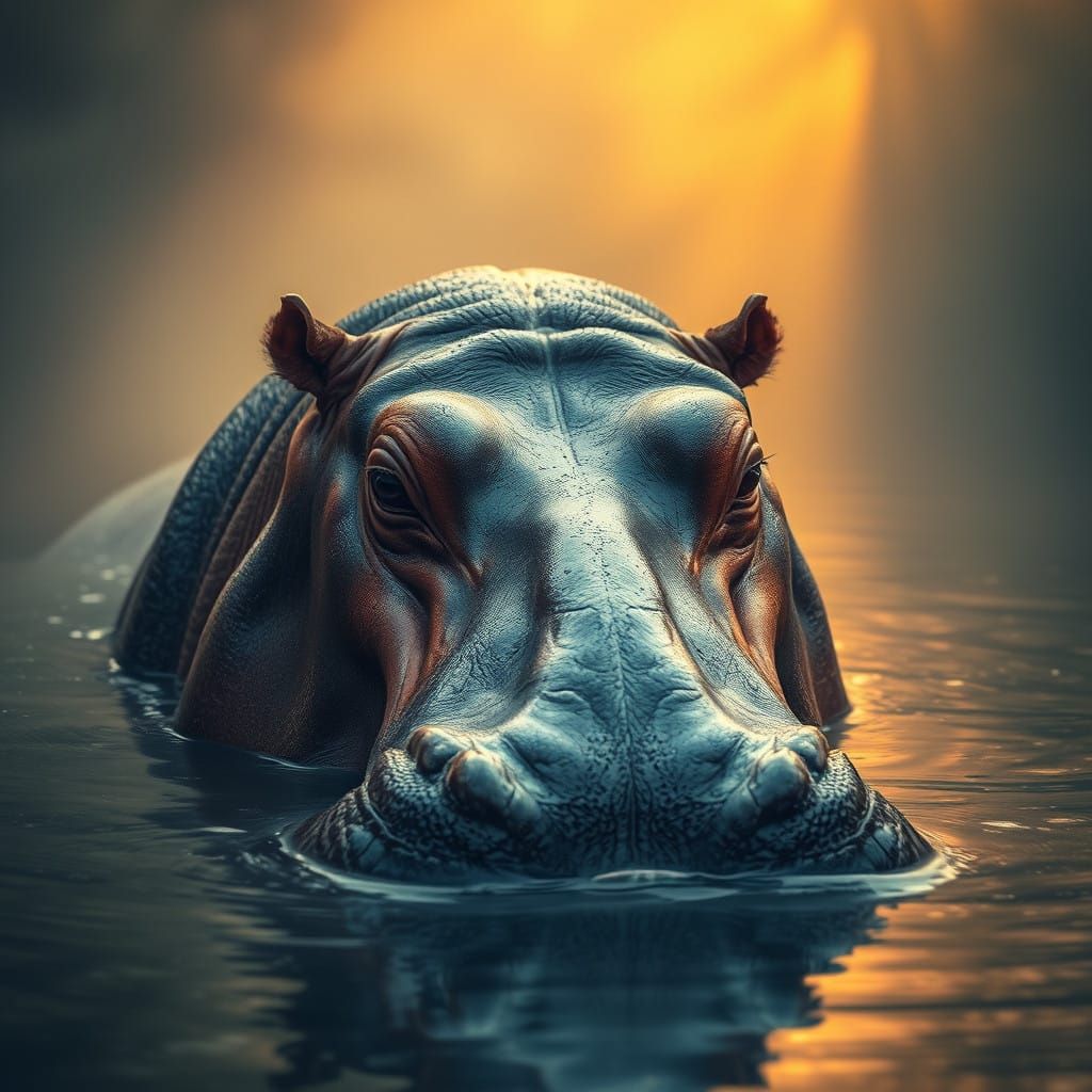 Majestic Hippo Emerges from Mystical Waters