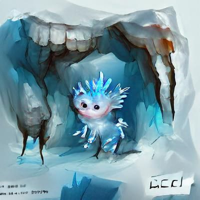 Cute Ice Monster Child in Frozen Cave Concept Art