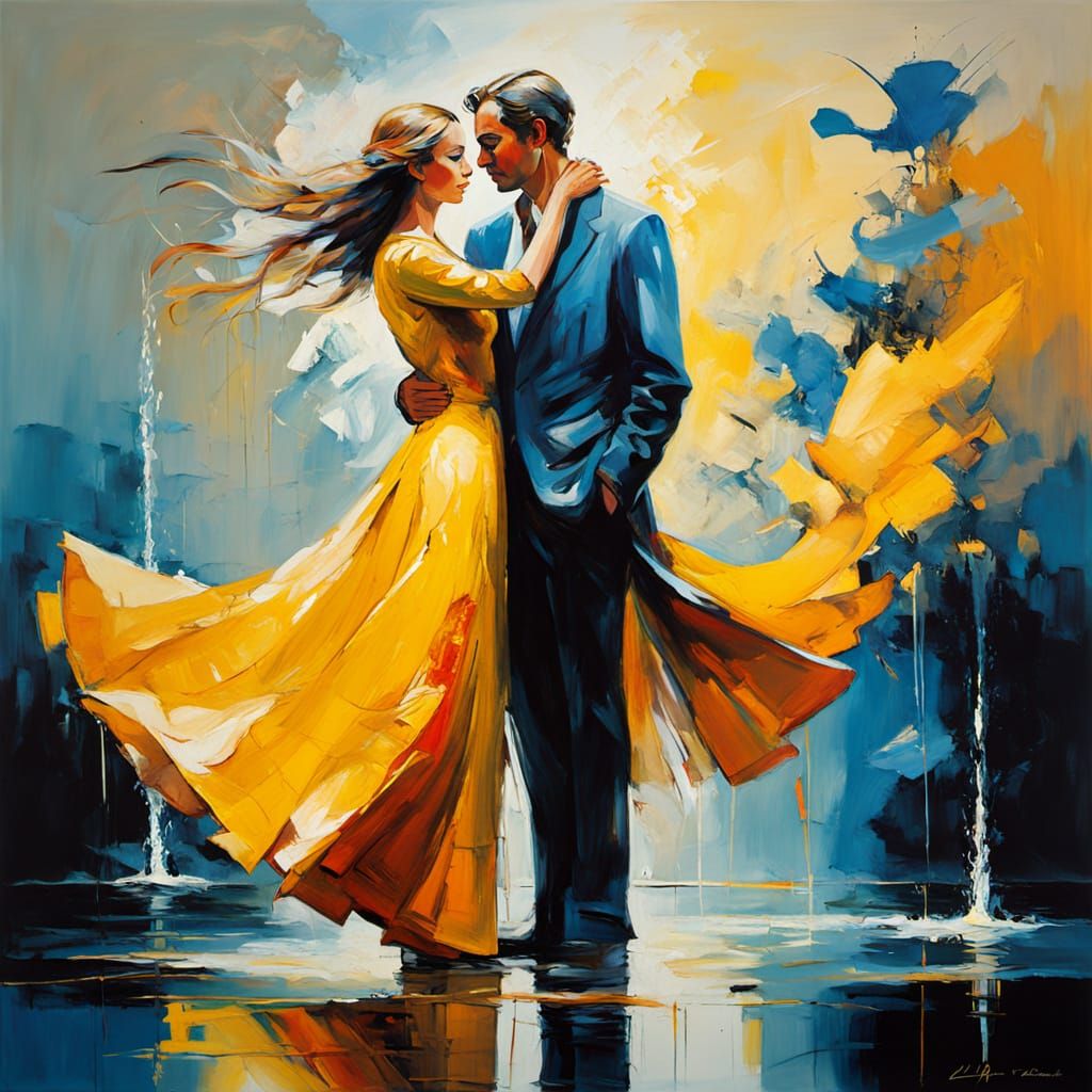 Ethereal Courting Scene in Vibrant Abstract Style