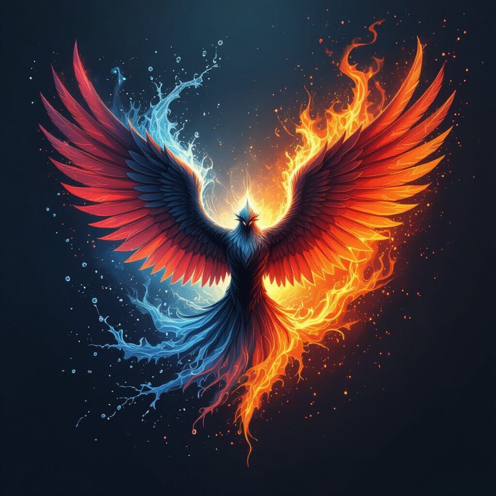 Water and Fire Wings Logo in Stylized Art