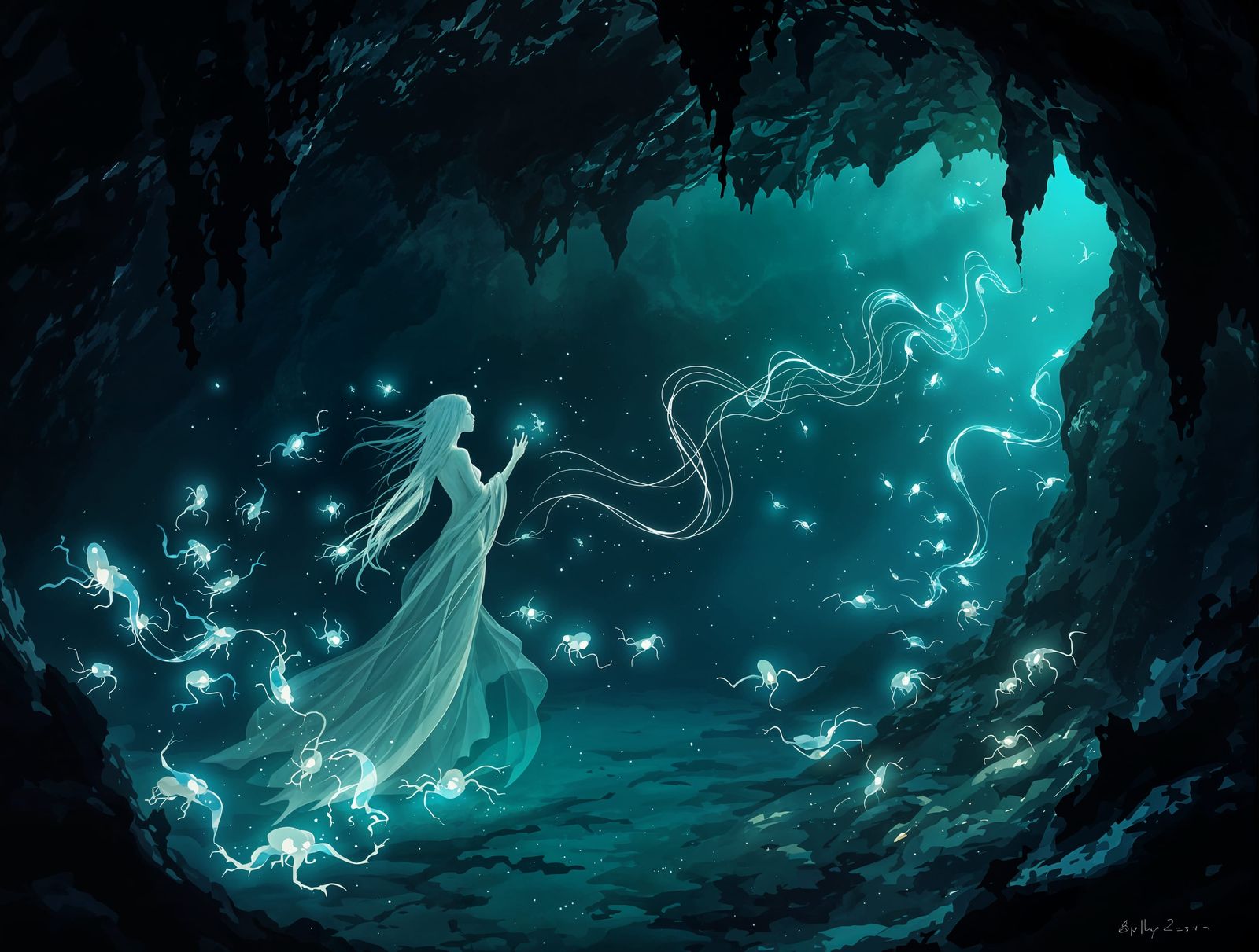 Ethereal Underwater Siren in Dark, Mystical Depths