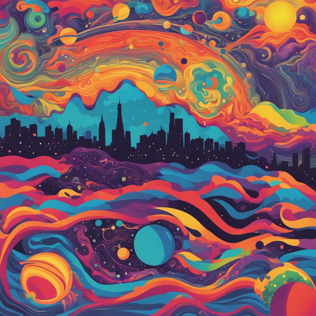 psychedelic colorful silhouette vegas tessellation sound waves earth saturn venus