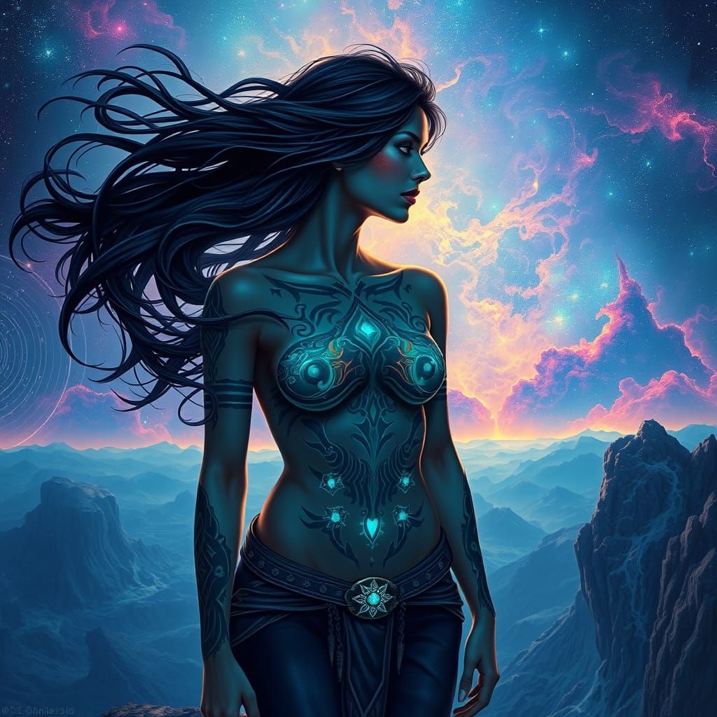 Cosmic Surrealism Portrait of Bioluminescent Woman
