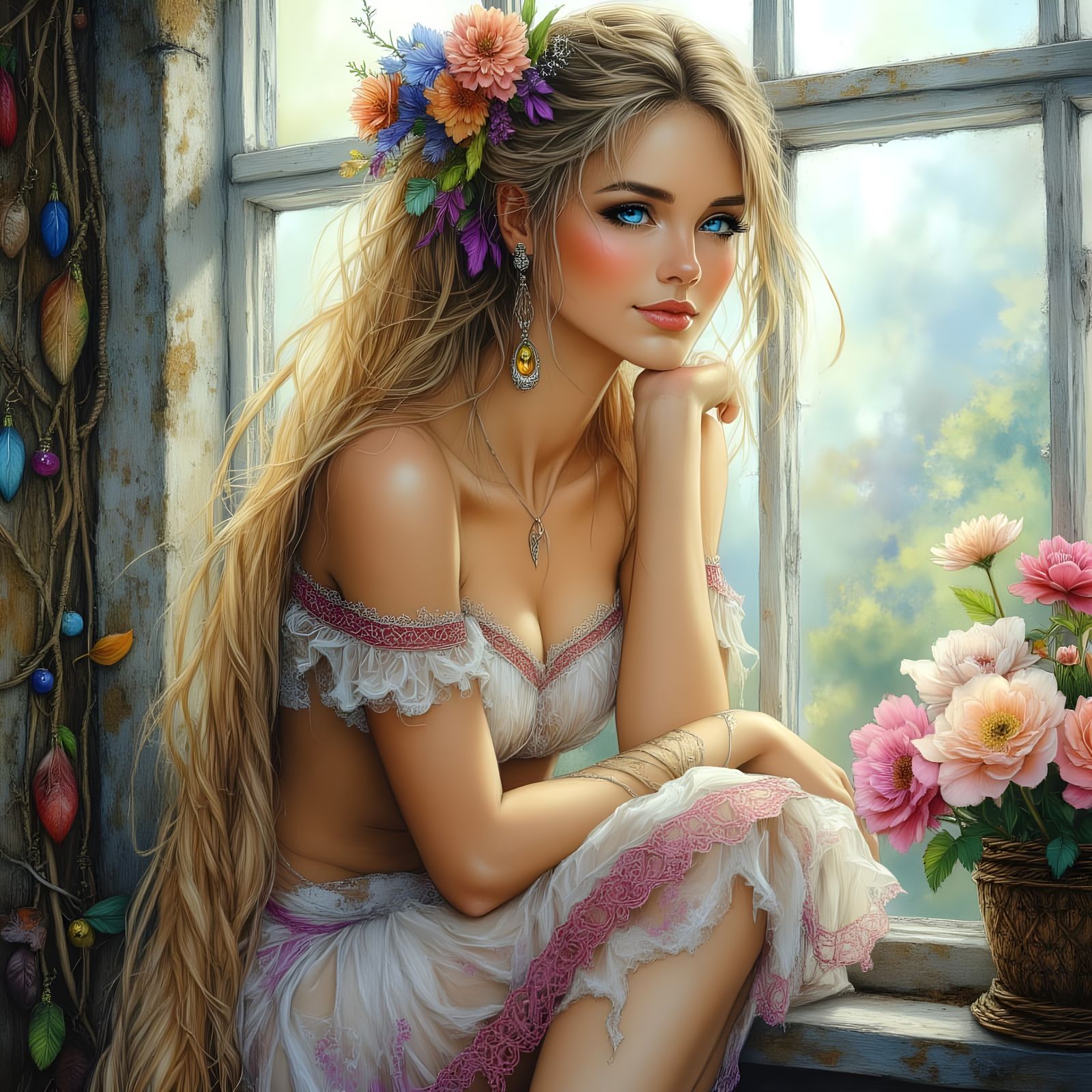 Norse Goddess of Love by a Window