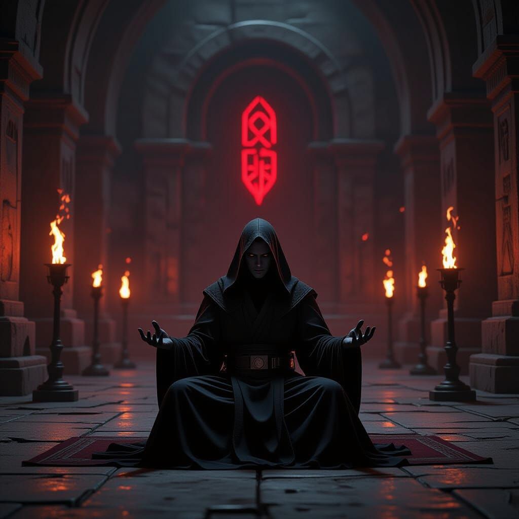 Sith Acolyte Meditating in Crumbling Temple