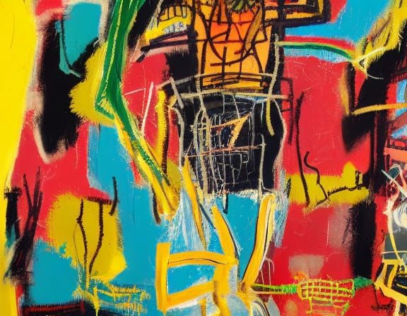 Embracing Figures in Neo-Expressionist Mixed Media Art