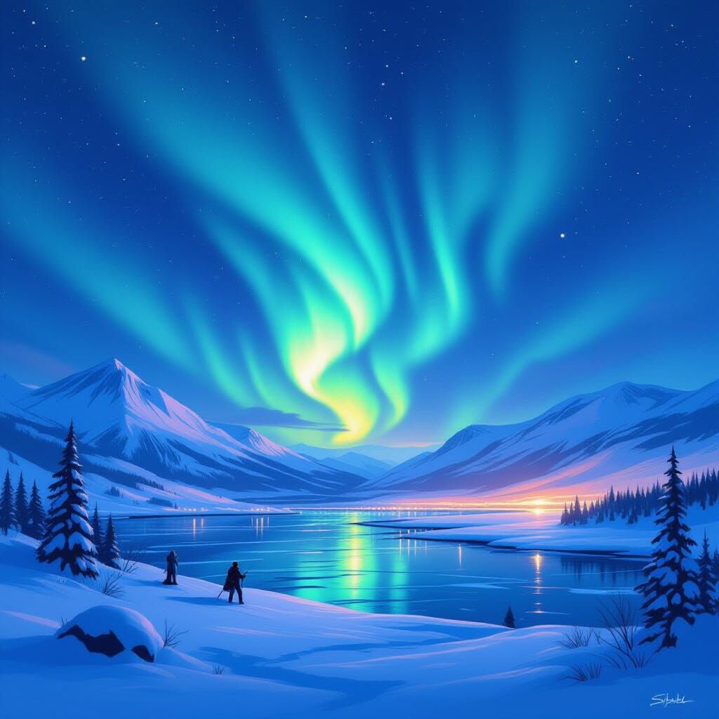 Aurora Borealis Over Snowy Whitehorse, Canada