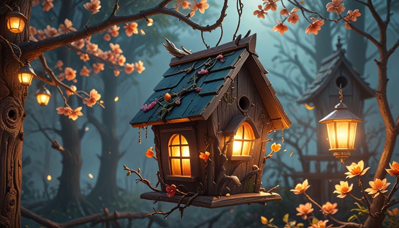 Classic Birdhouse in Anime Style Matte Painting