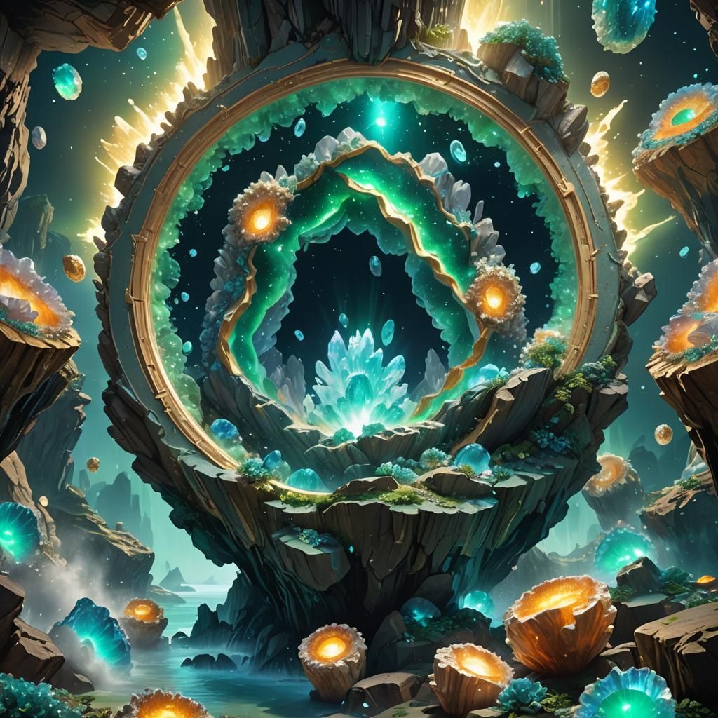 Glowing Geodes in Ethereal Light: Fantasy Concept Art