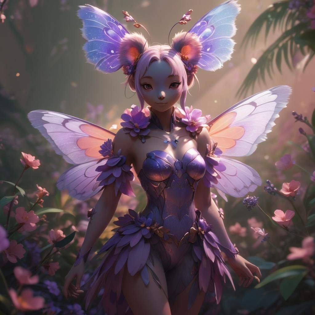 Koala Girl with Butterfly Wings in Anime Style