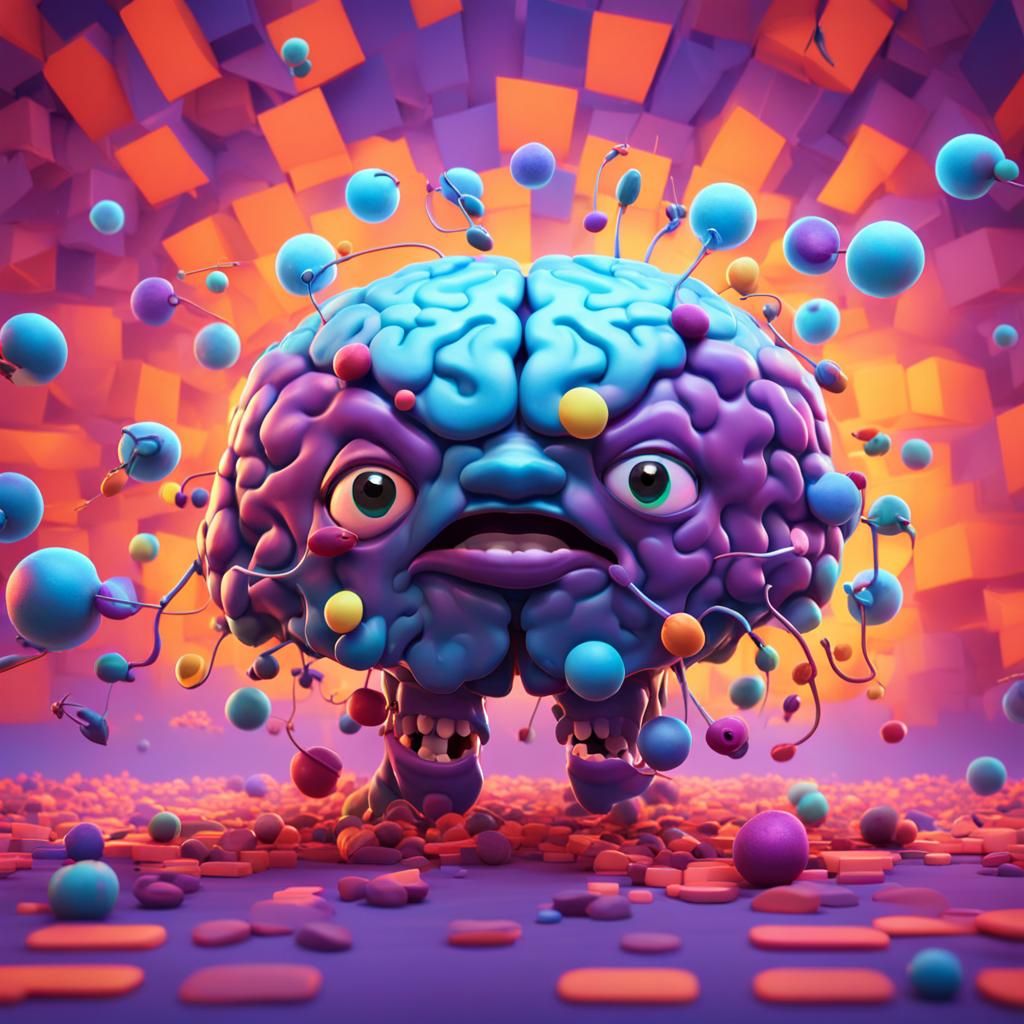 Chaotic Brain with Facial Features, 3D Digital Art