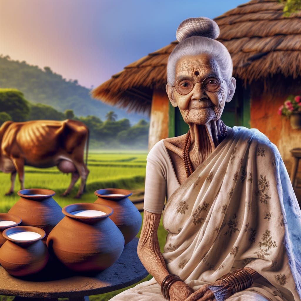 Wise Indian Grandmother in Rural Setting