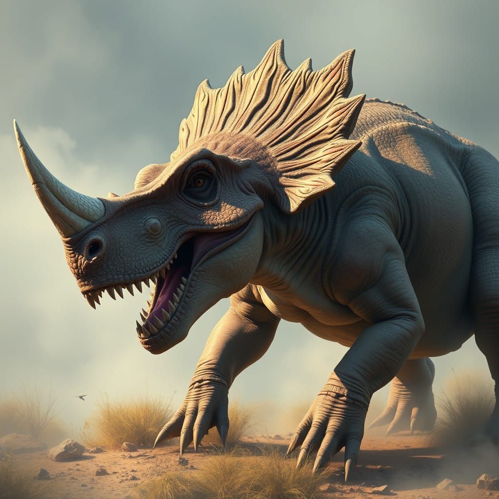 Tyrannosaurus Rex Pursues Majestic Triceratops