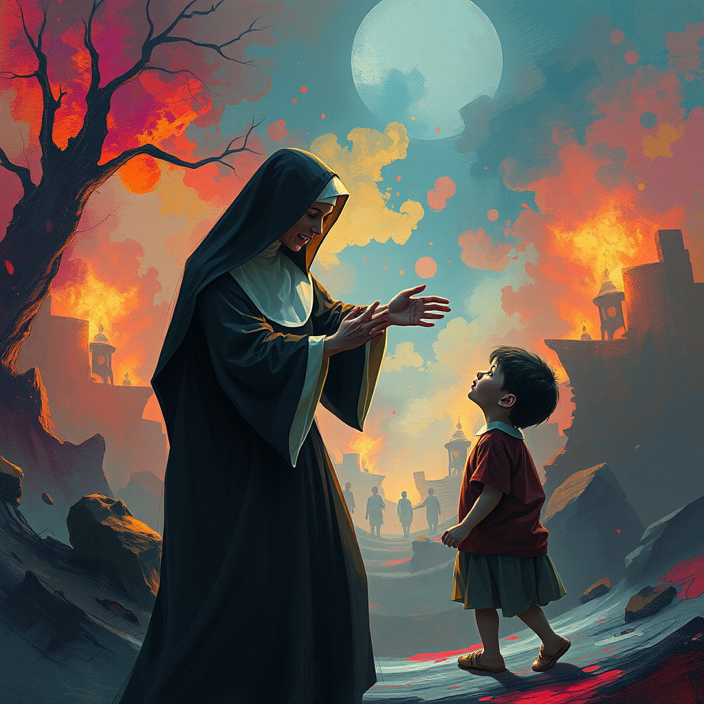 Mystical Nun Strikes Boy: Fantasy Concept Art