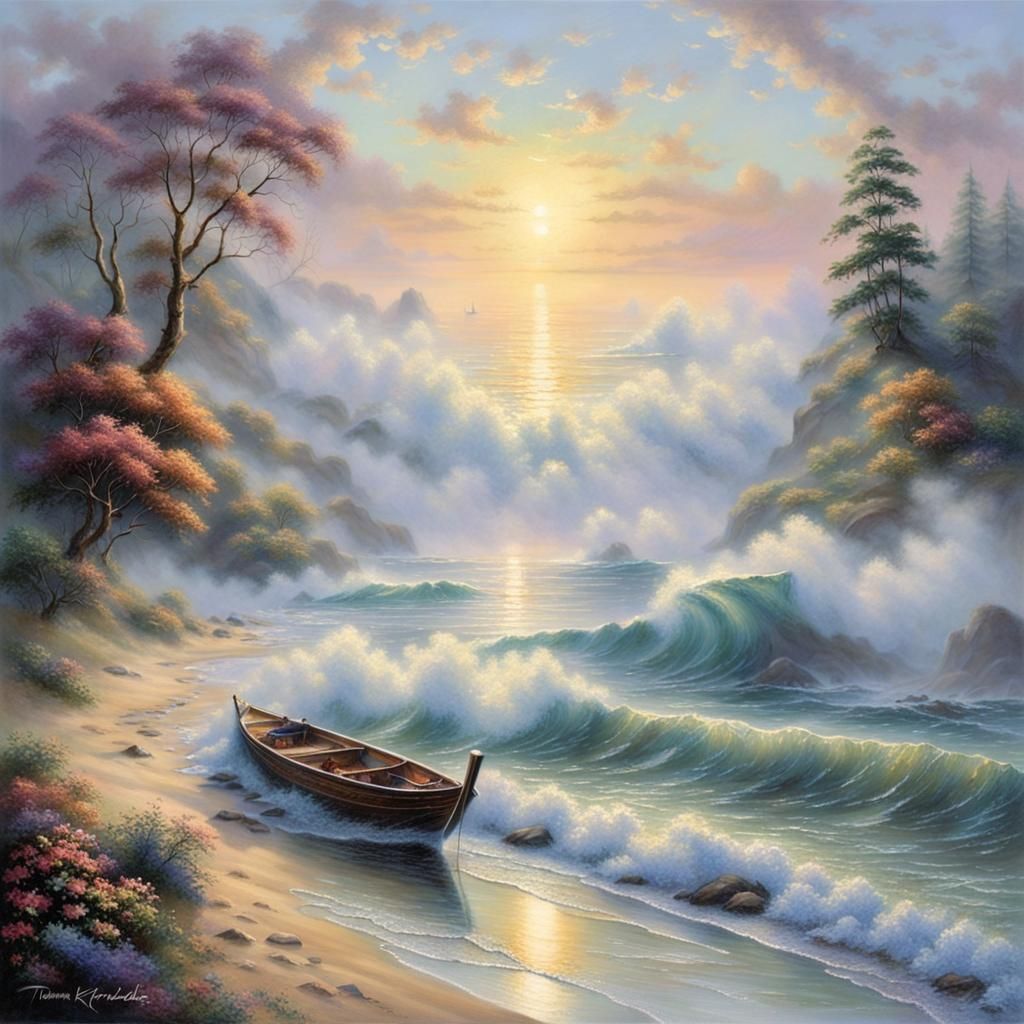 Ethereal Dawn Over the Sea: A Fantasy Landscape