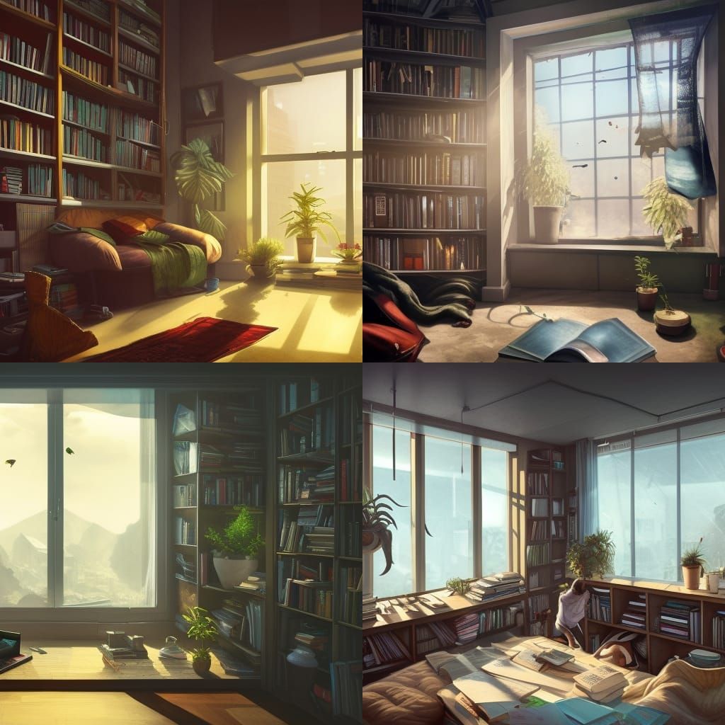 Detailed Apartment Interior with Books and Plants