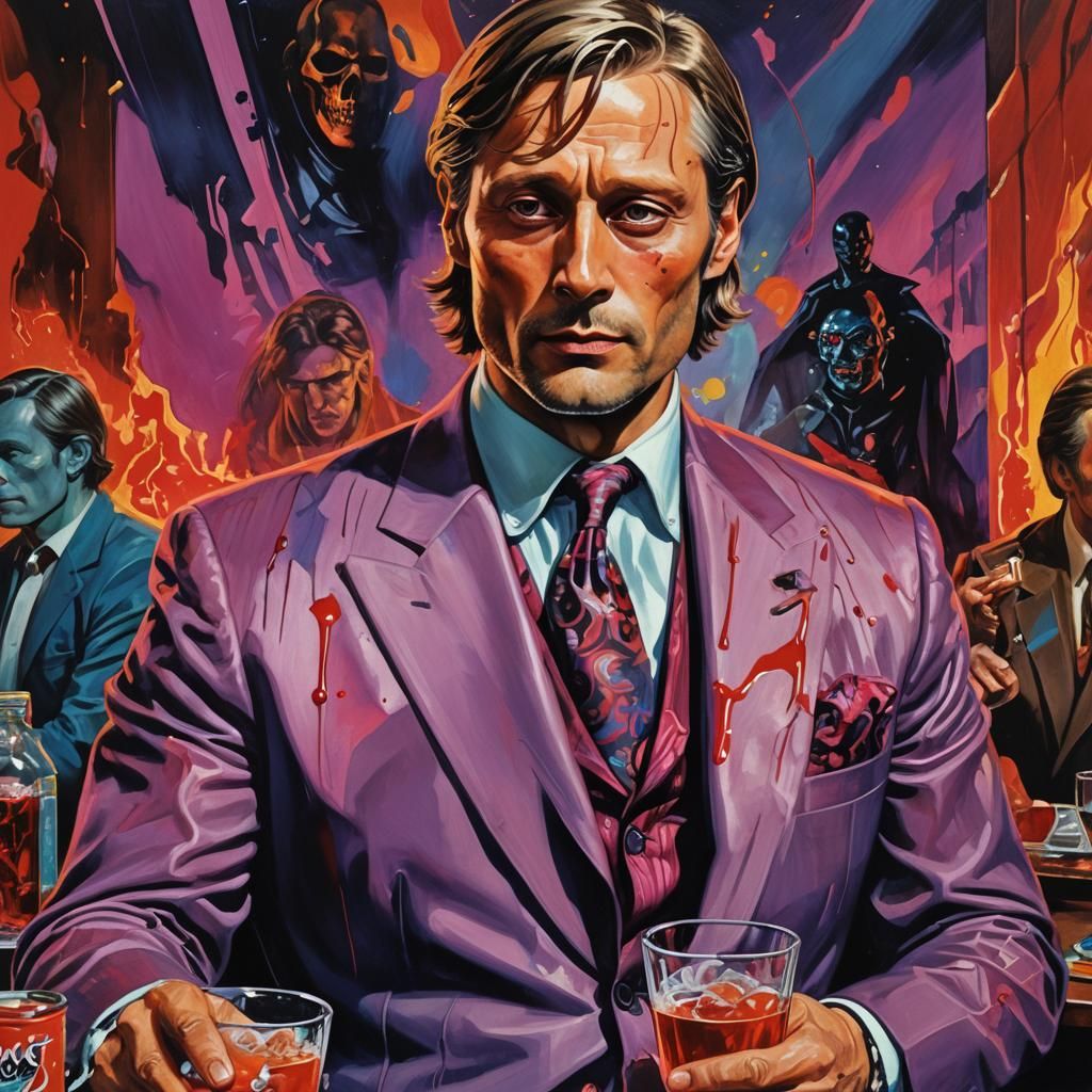 Bloody Actor Portrait in 70s Illustration Style