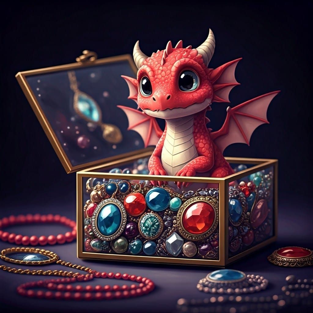 Red Dragon in Glass Jewelry Box, Anime Style