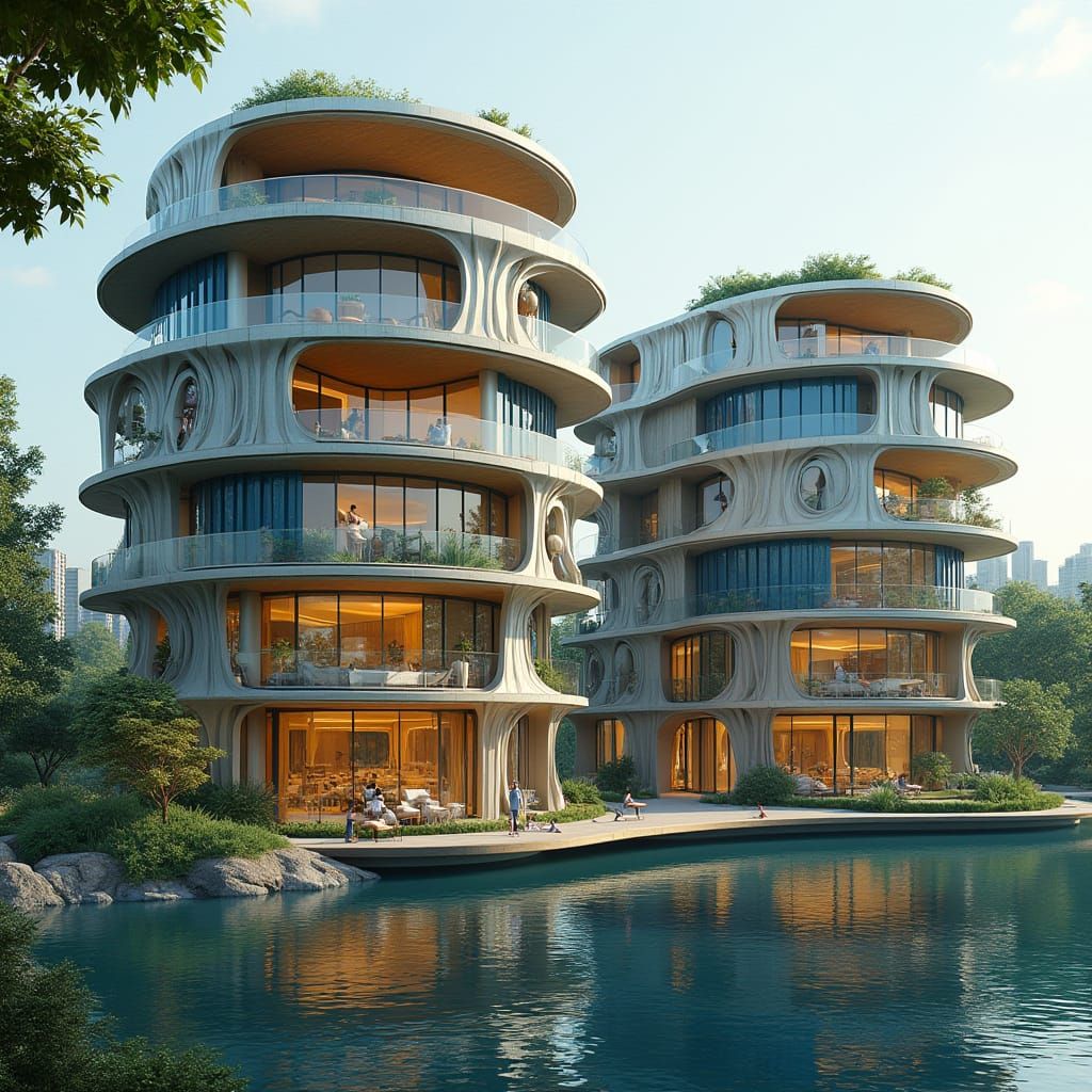 Futuristic High-Rise Buildings with Lush Greenery