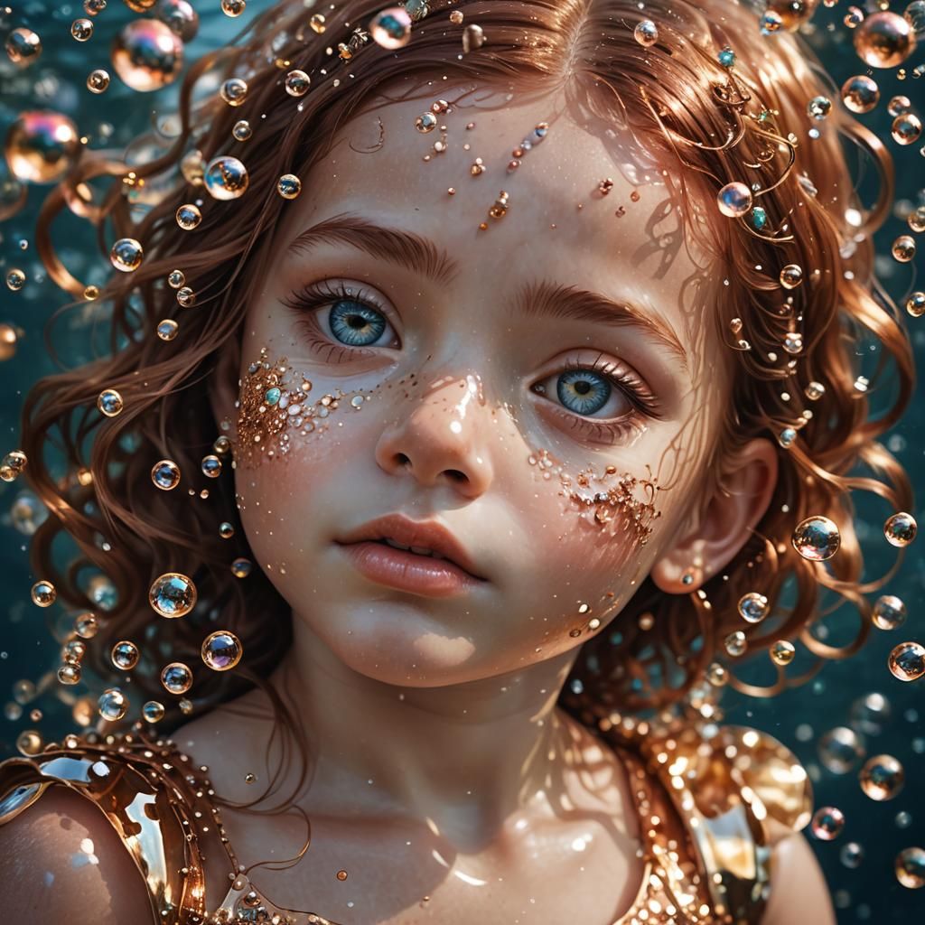 Copper Girl on Glass Ocean of Bubbles