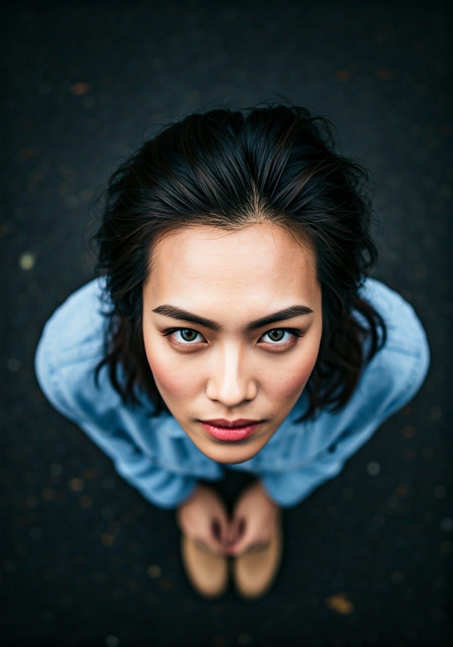 Top-Down View: Androgynous Person Gazing Upward