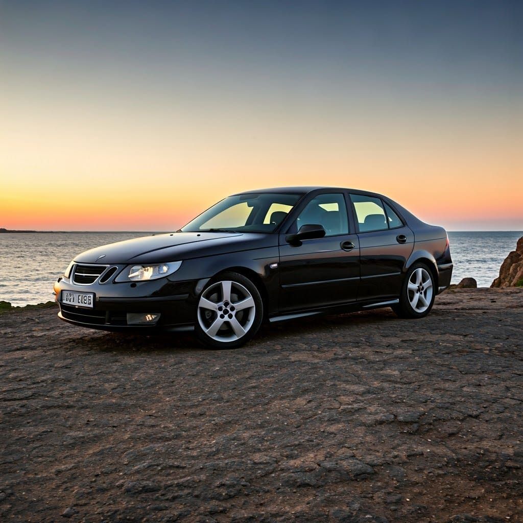 SAAB 9-5 Aero at Sunset on a Cliff