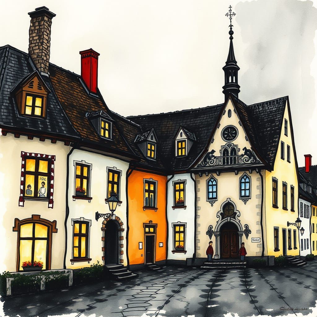 Modern European Princess in Ink Painting