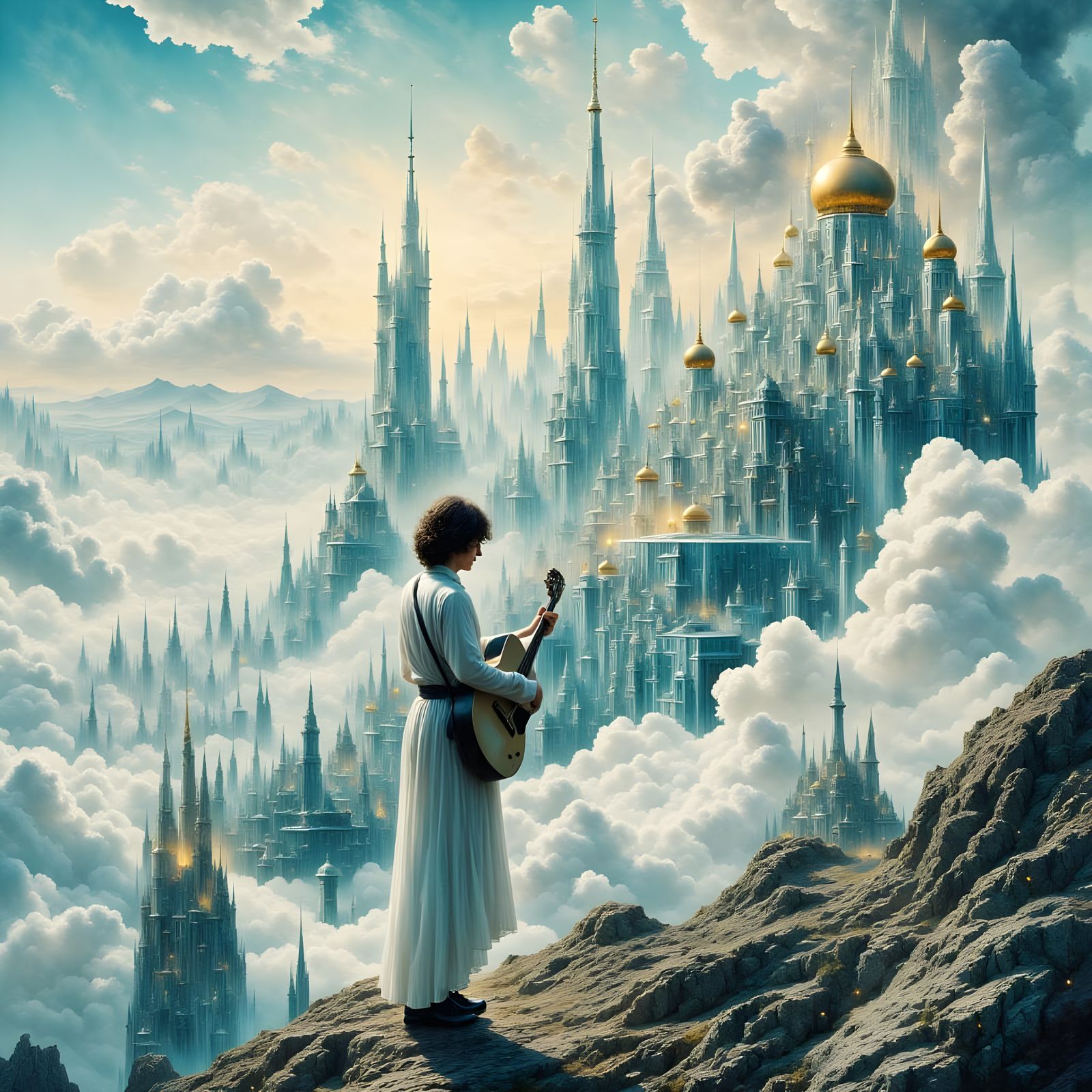 John Lennon's Utopian Cityscape in Ethereal Double Exposure