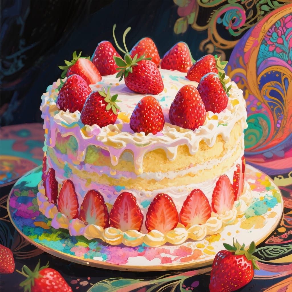 Strawberry Cake in Art Nouveau Style